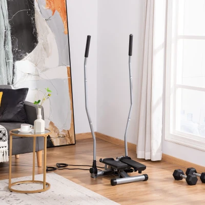 HOMCOM Stepper mit Griffen und Extensoren Fitnessgerät mit LCD-Display aus Stahl ABS 54 x 40 x 135 cm Schwarz und Silber