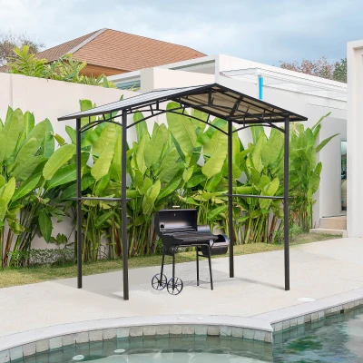 Outsunny Gartenpavillon 2,5 x 1,5 m - Grillunterstand - 2 Seitenshelves - Grilldach - schwarzes Metallpolycarbonatdach