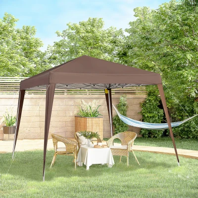 Outsunny Pavillon Gartenpavillon Pop-up Faltbar 2,4 x 2,4 m Stahl Oxford Tragetasche Schokolade