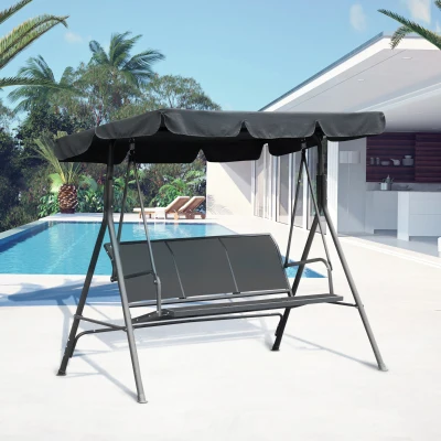 Outsunny Gartenliege 3 Personen Hochkomfortables wasserdichtes verstellbares Dach Ergonomische Sitz- und Rückenlehne Stahl Textilene Grau