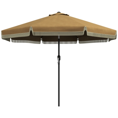 Outsunny Parasol avec décor à franges, Ø265 cm, inclinable, mât en métal en deux parties, capuchon de protection contre le vent, Kaki/Noir