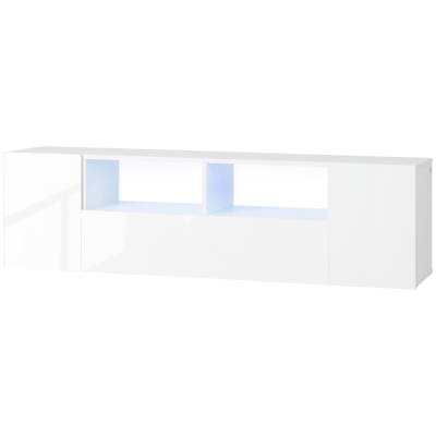 HOMCOM TV-Möbel, TV-Bank, TV-Möbel, bis zu 60 Zoll, mit LED-Lichtern, 2 Regalen und Schränken, glänzender Türplatte, 137 x 35 x 42 cm, weiß