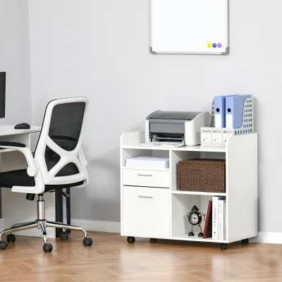 Vinsetto Druckerständer - Rollbarer Büro-Organizer - Maße 80l x 40B x 72H cm in Weißem Holz