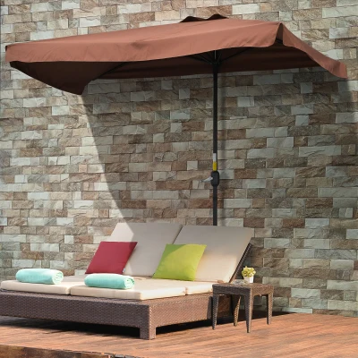 Outsunny Halb Sonnenschirm - Sonnenschirm für Balkon 5 Metallstreben dim. 2,3L x 1,3B x 2,49H m Polyesterstoff mit hoher Dichte Schokolade