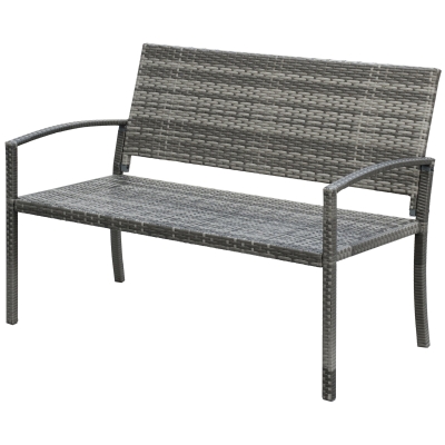 Outsunny Banc de Jardin, en Rotin, avec Cadre en Acier, pour 2 Personnes, gris, 122 x 60 x 85cm