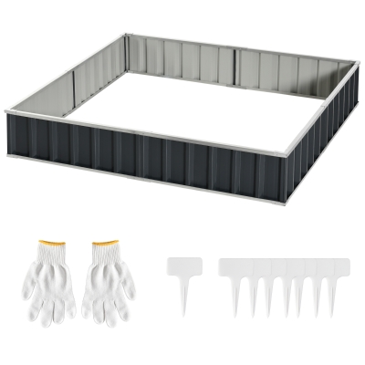 Outsunny Carré Potager en Acier DIY Jardin Potager avec Pancartes de Plantes en Forme de T Gants de Jardinage Carré Potager d'Herbes Escalier de Fleurs pour Balcon Jardin Gris Foncé 258 x 90 x 30 cm