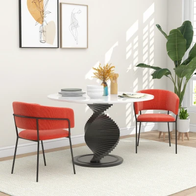 HOMCOM 2er-Set Esszimmerstühle mit Stahlbeinen, gepolsterte Sitzfläche aus samtigem Stoff, Orange