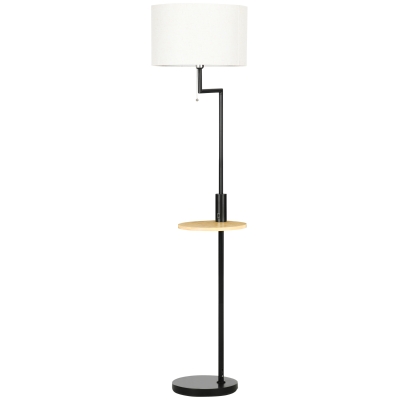 HOMCOM Lampadaire sur Pied avec Étagère, Lampe de Sol, Chaîne de Tirage, E 27, 40 W, Bambou, Naturel + Noir