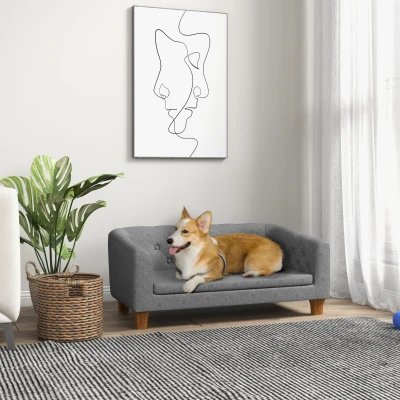 PawHut Hundesofa für kleine und mittelgroße Hunde mit weichem abnehmbarem Kissen, einfacher Installation, 96 x 60 x 42 cm grau
