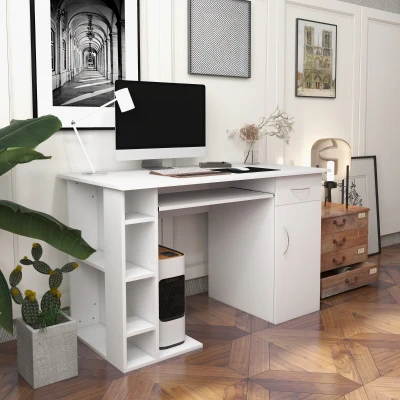 HOMCOM Computertisch Bürotisch Multimedia Schreibtisch mit Stauraum Schublade Tastaturablage MDF 120 x 60 x 74 cm Weiß
