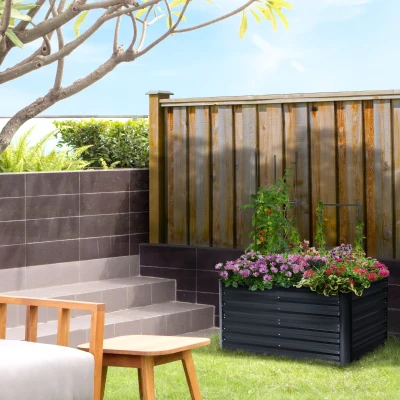 Outsunny Potager Surélevé avec Treillis Extensible, Stahl, gris foncé, 120 x 90 x 59 cm