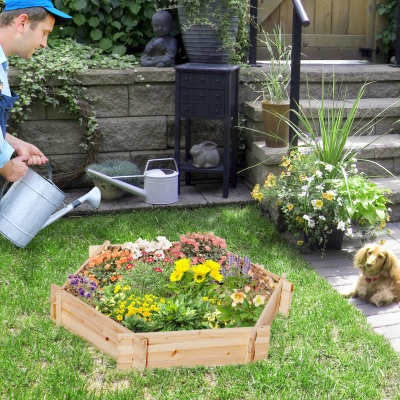Outsunny Jardinière surélevée hexagonale DIY Bac à Plantes en Bois pour Jardin Balcon Naturel 100 x 92 x 16 cm