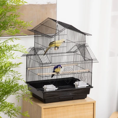 PawHut Voliere Haus für Vögel futter- und sitzstangen 3 türen kottablett + transportgriff 50,5 x 41 x 63 cm schwarz