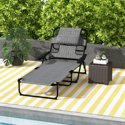Outsunny Tuinligstoelen Relaxligstoel, Opvouwbaar, Weerbeständig, 194 cm x 72 cm x 31 cm, Zwart + Grijs