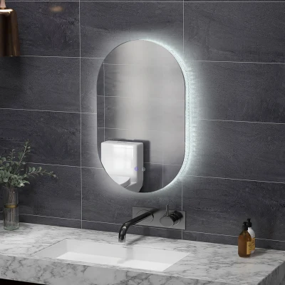 kleankin Ovaler wandmontierter LED-Badezimmerspiegel 91 x 61 cm 3 Farben einstellbare Helligkeit Touchschalter transparent