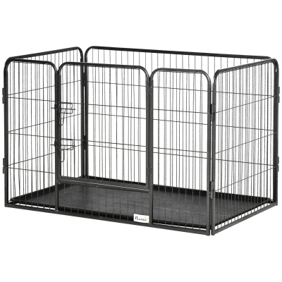 PawHut Hundezwinger 4-Stahlgitterpaneelen mit verriegelbarer Tür, Abmessungen 109L x 74B x 71H cm