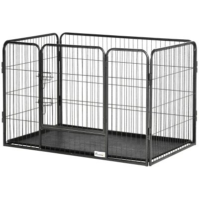 PawHut Hundezwinger 4-Stahlgitterpaneelen mit verriegelbarer Tür, Abmessungen 109L x 74B x 71H cm