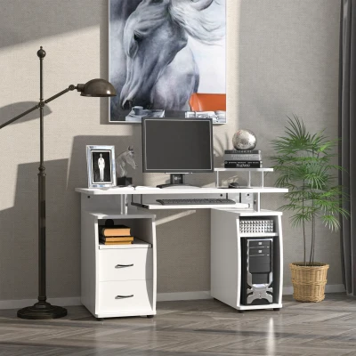 HOMCOM Computertisch Multimedia Mehrzweck Aufbewahrung 120L x 55B x 85H cm in weißem Holz