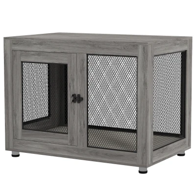 PawHut Cage pour chien, Cage pour chiot avec plateau de rangement, Coussin imperméable, Grilles en acier, Pieds réglables, 94x60x71,5 cm