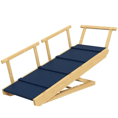 PawHut Rampe pour Chiens, Réglable en Hauteur, Pliable, avec Garde-Corps, pour Chiens jusqu’à 40kg, Cadre en Bois, 85 x 40 x 78,5 cm, Noir