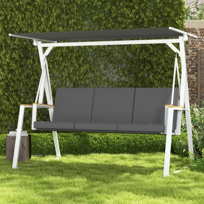 Outsunny Terrassenschaukel für 3 Personen mit verstellbarem Sonnendach inkl. Matratze Gesamtmaße 205L x 130B x 175H cm Dunkelgrau