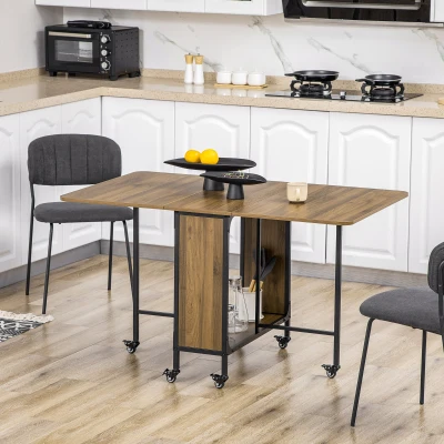 HOMCOM Table pliante mobile, 2 surfaces pliables, 130 cm x 80 cm x 74 cm, Marron