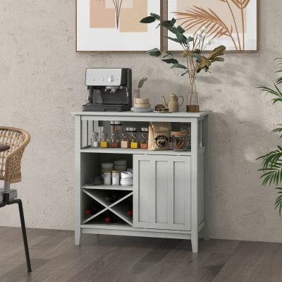 HOMCOM Buffetschrank mit Flaschenregal, Schiebetür, 2 Reihen Glashalter und offenem Fach 80B x 40T x 82H cm