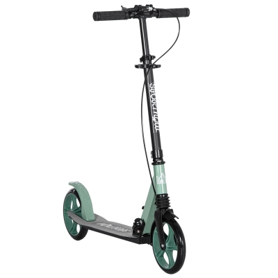 HOMCOM Tretroller für Erwachsene +14 Jahre mit verstellbarem Lenker großen 20 cm Rädern Stoßdämpfer und Doppelbremse Aluminium - Grün