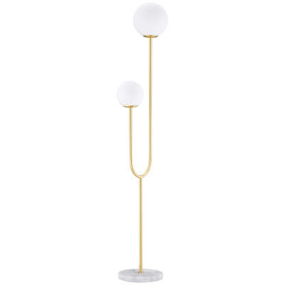 HOMCOM Stehlampe Metall Stehlampe Salon gold mit 2 Glaskugel-Lampenschirmen weiß milchig - 25W - 33 x 25 x 155,5 cm