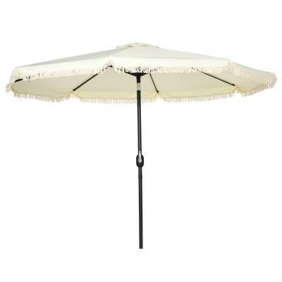 Outsunny Schrägbarer runder Sonnenschirm Ø 268 cm mit Fransen aus hochdichtem Polyester 180 g/m² Sonnenschutz Creme