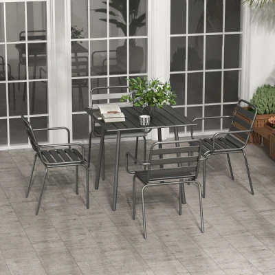 Outsunny Gartenmöbelset 5-teilig mit 1 Tisch und 4 stapelbaren Stühlen aus grauem Stahl
