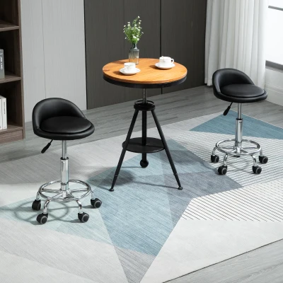 HOMCOM Set aus 2 Rollhockern mit 360° drehbarer Sitzfläche, höhenverstellbar 47-62H cm, verchromter Stahl, schwarzer synthetischer Bezug