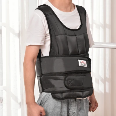 HOMCOM 30 kg Gilet de Poids Gilet d'Entraînement avec 35 Sacs de Poids Réglable Entraînement de Force Fitness Oxford Métal Noir 60 x 50 cm