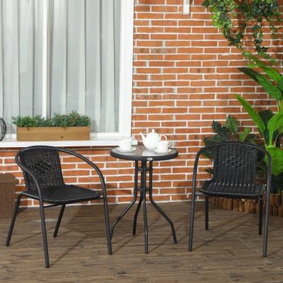 Outsunny Gartenmöbel-Set Gartenmöbel aus PE-Rattan 3-teilig 2 Sessel + 1 Couchtisch gehärtete Glasplatte