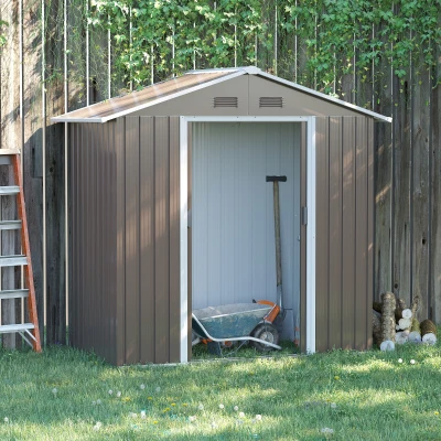 Outsunny Metall Gartenhaus 1,8 m², Metall Geräteschuppen, 194 x 110 x 184 cm, großer Stauraum im Freien mit Schiebetüren und 4 Belüftungen, Grau