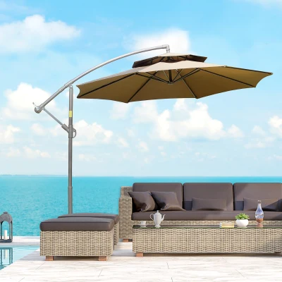 Outsunny Sonnenschirm mit doppeltem Dach, neigbar, mit Kurbel und kreuzförmigem Ständer aus Stahl und Polyester Ø 2,67 x 2,65H m braun