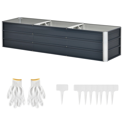 Outsunny Potager surélevé en acier Bac à plantes Bac à fleurs Bac à fleurs avec gants Gris 183 x 47 x 40 cm