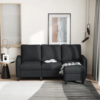 HOMCOM Modern L-shaped Fabric Sectional Sofa Couch w/ Chaise Lounge, Reversible Ottoman Bench