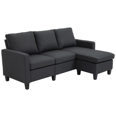HOMCOM Modern L-shaped Fabric Sectional Sofa Couch w/ Chaise Lounge, Reversible Ottoman Bench
