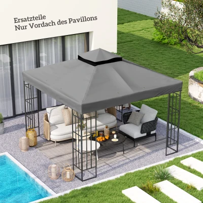 Outsunny 3 x 3 m Vervangingsdak voor Paviljoen, Dakzeil met Afvoergaten, UPF30+, Zonbescherming, Donkergrijs
