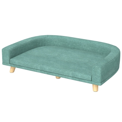 PawHut Sofá para Cães Cama Elevada para Cães Estofada com Almofada Lavável e Pés de Madeira de Pinho 98x67x25 cm Verde