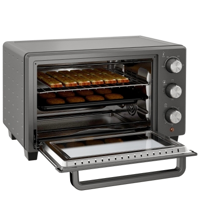 HOMCOM Minibackofen, 21L Toasterofen met 1 Draadrek en 1 Bakplaat, 3 Kookmodi, 100 °C-230 °C, Roestvrijstaal, Glas, Grijs