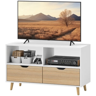 HOMCOM TV-kast, TV-meubel met Laden, Open Planken, Hout, 99 x 39 x 58 cm, Wit