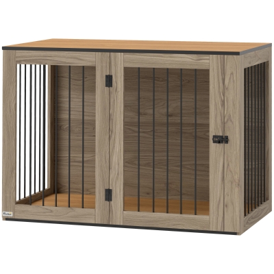 PawHut Hondenbox, Huisdierenbox voor grote honden, Hondenhok, Binnen, 106 x 60 x 76 cm, Eik