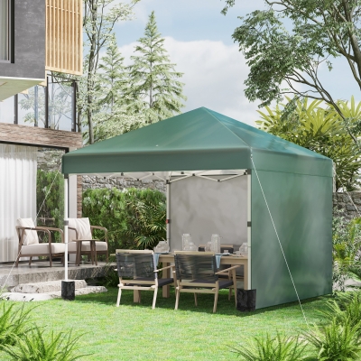 Outsunny Tenda Dobrável Pop-up 297x297x288 cm com 2 Paredes Laterais Anti-UV Altura Ajustável em 3 Níveis e Bolsa de Transporte Verde