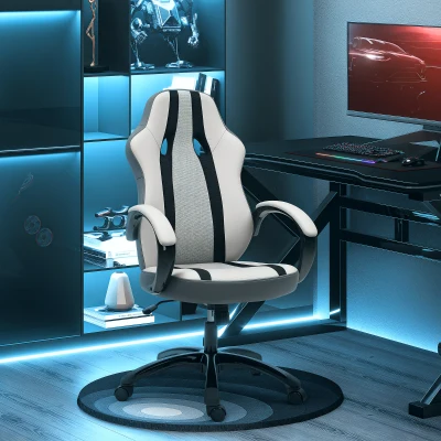HOMCOM Cadeira Gaming com Altura Ajustável e Suporte Lombar para Casa Escritório 61x63x111-120,5 cm Cinzento