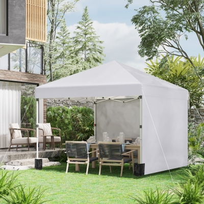 Outsunny Tenda Dobrável Pop-up 297x297x288 cm com 2 Paredes Laterais Anti-UV Altura Ajustável em 3 Níveis e Bolsa de Transporte Branco