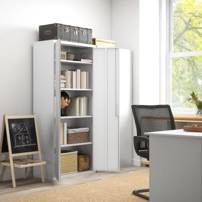 HOMCOM Armário para Arquivos de 5 Níveis com Chaves Prateleiras Ajustáveis Armário de Arquivos Metálico 80x40x180 cm Branco