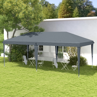 Outsunny Tenda Dobrável 585x295x270 cm Tenda de Jardim Portátil com Bolsa de Transporte Tecido Oxford Cinza