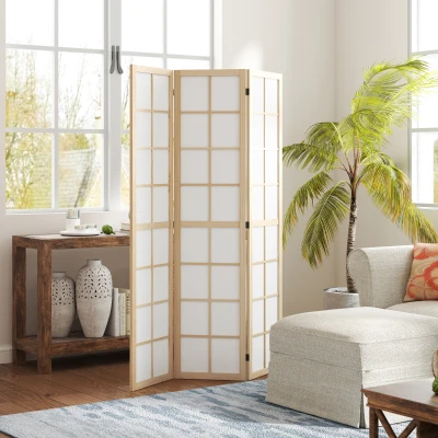 HOMCOM Biombo Dobrável de 3 Painéis Separador de Ambientes de Interior para Sala de Estar Dormitório e Escritório 120x170 cm Madeira e Branco